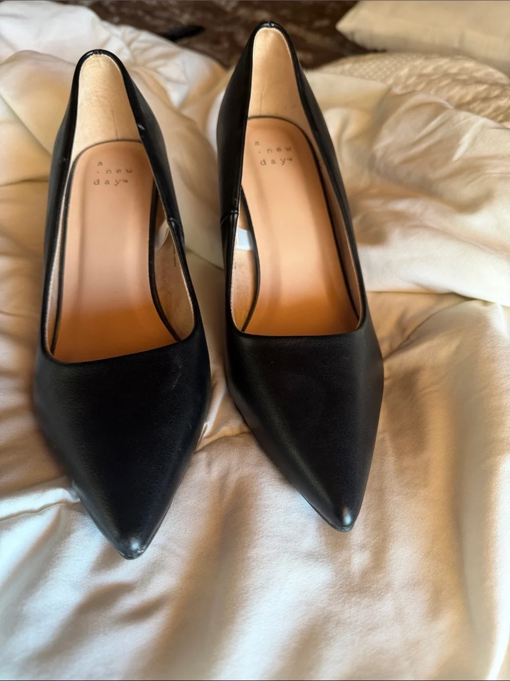 a new day Black Pointed Toe Leather Pumps
